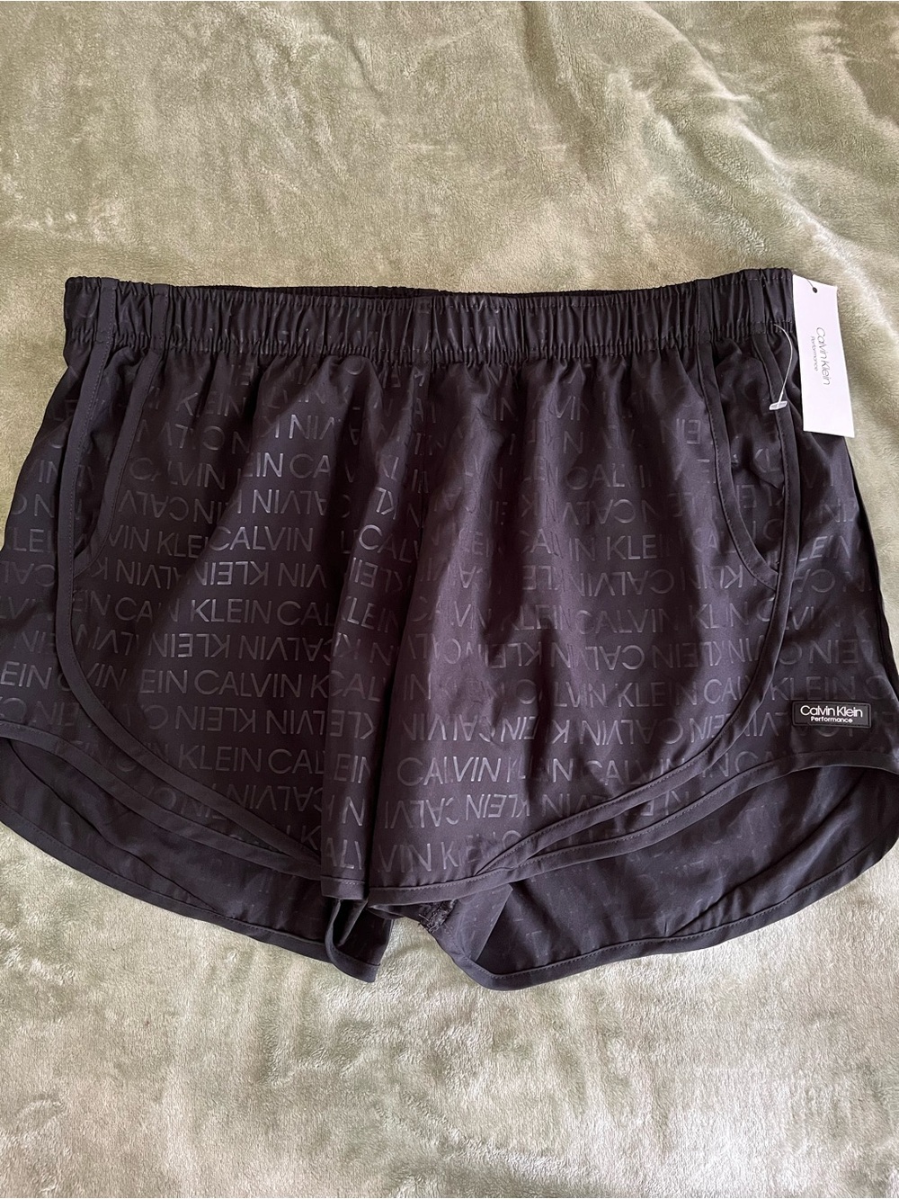 Calvin Klein Black Logo-Pattern Athletic Shorts XL NWT